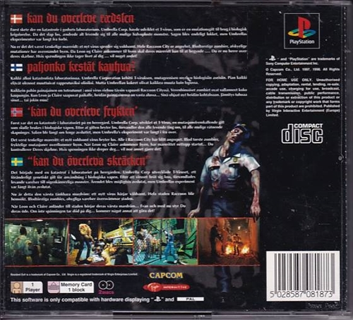 Resident Evil 2 - Front Cover Insert og Manual Mangler - PS1 (B Grade) (Genbrug)Resident Evil 2 - Front Cover Insert og Manual Mangler - PS1 (B Grade) (Genbrug)